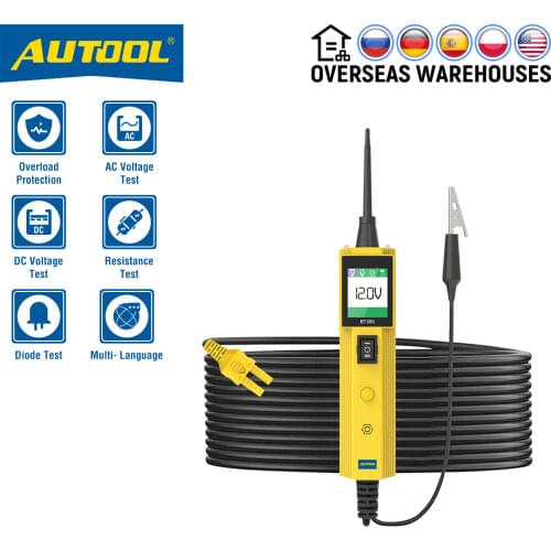 AUTOOL BT260 Φ датчик мощности, автоматический Электрический тестер напряжения электрических компонентов, диагностический инструмент 12 В 24 в светодиодный