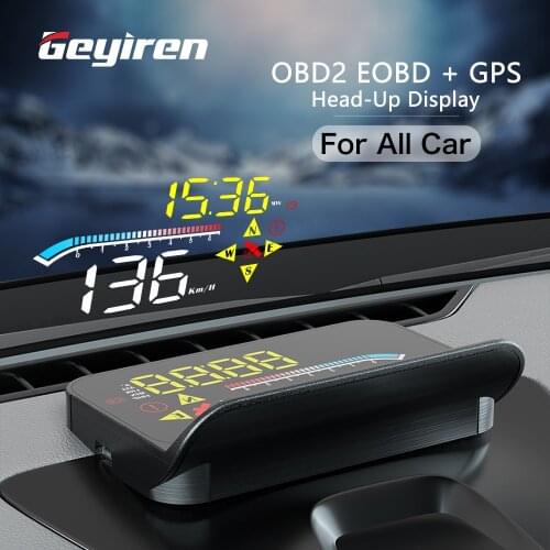 Проектор GEYIREN HUD, автомобильный проектор с поддержкой OBD2, GPS, для автомобильного стекла, датчик температуры воды, сигнализации, электронные аксессуары