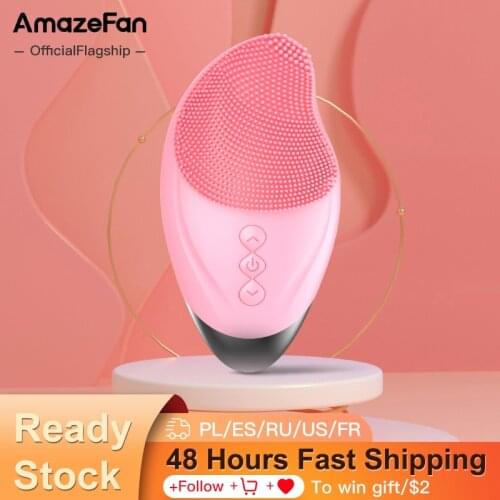 AmazeFan, электрическая щетка для чистки лица, манго, силиконовая ультразвуковая щетка для глубокой очистки лица