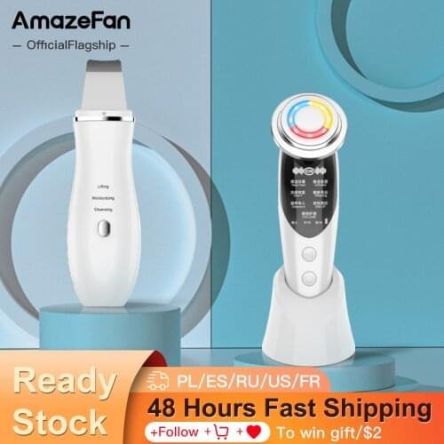AmazeFan7in1RF и фотолифтинг красоты светодиодный фотонный скребок для кожи лица + Ультразвуковой скребок для кожи пилинг Лопата многофункциональное косметическое оборудование