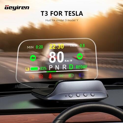 Автомобильные аксессуары GEYIREN T3 Hud для Tesla Model 3, зеркальный дисплей на лобовом стекле, спидометр, индикатор сигнализации с навигацией