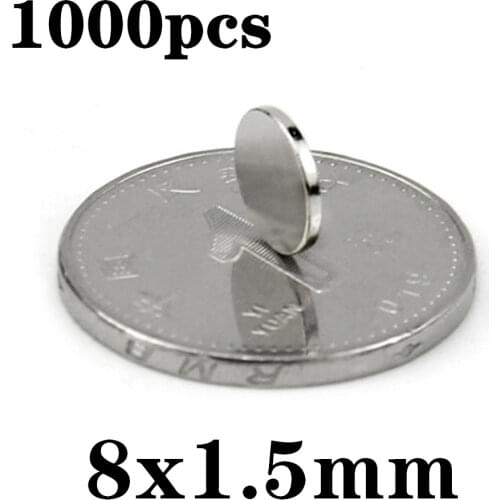 1000 шт., неодимовые магниты NdFeB N35 8x1,5 мм