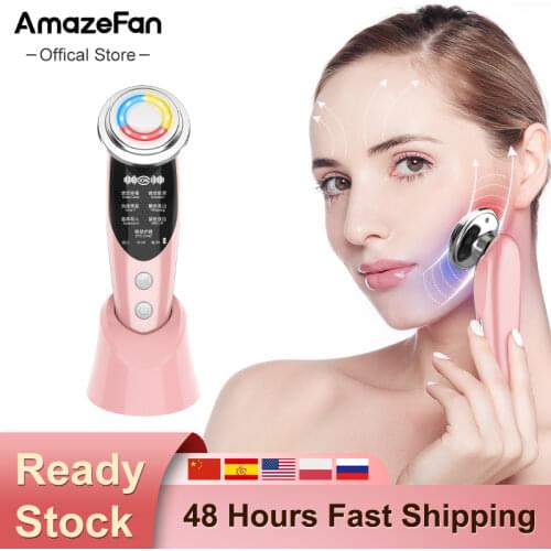 AmazeFan 7in1 массажер для лица rf лифтинг аппарат микротоковая мезотерапия электропорация Горячий компресс LED средство для омоложения кожи удаление морщин красота лифтинг для лица Инструмент для увлажнения кожи